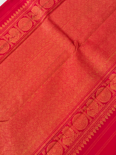 Kanchivaram Pure Silk Pure Zari Silk Saree | Pink | Contrast Blue Blouse | Gold Zari | Handwoven | Ships from California